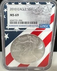 2010 $1 AMERICAN SILVER EAGLE NGC MS69 USA FLAG CORE HOLDER