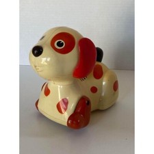Vintage Wind Up Toy Dog Red Polka Dot Ears Retro 1960s Japan Mechanical Puppy