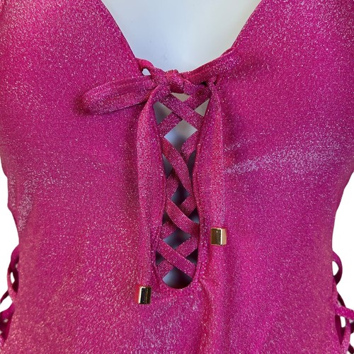 Traje de baño Bar III Shimmer Solids con cordones de una pieza jazzed para mujer mediano nuevo con etiquetas - Imagen 5 de 10