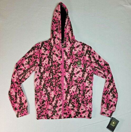 Pink Camouflage US Army Logo Womens Medium Full Zip Hoodie