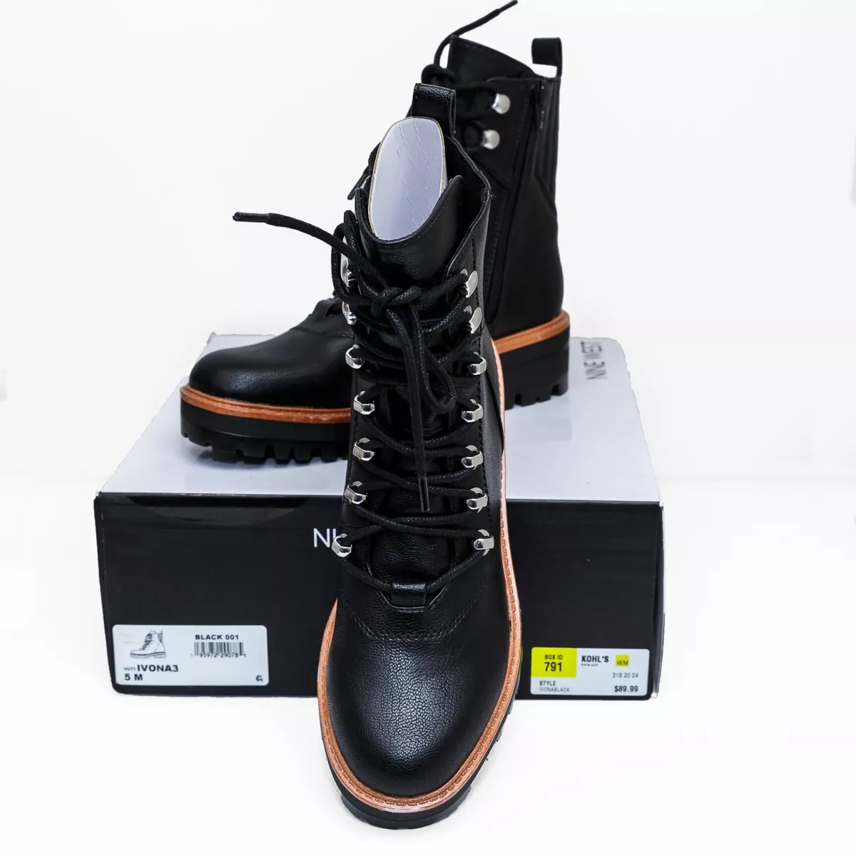 Nine West Women s IVONA3 Ivona Black Combat Boots Size 5 M eBay
