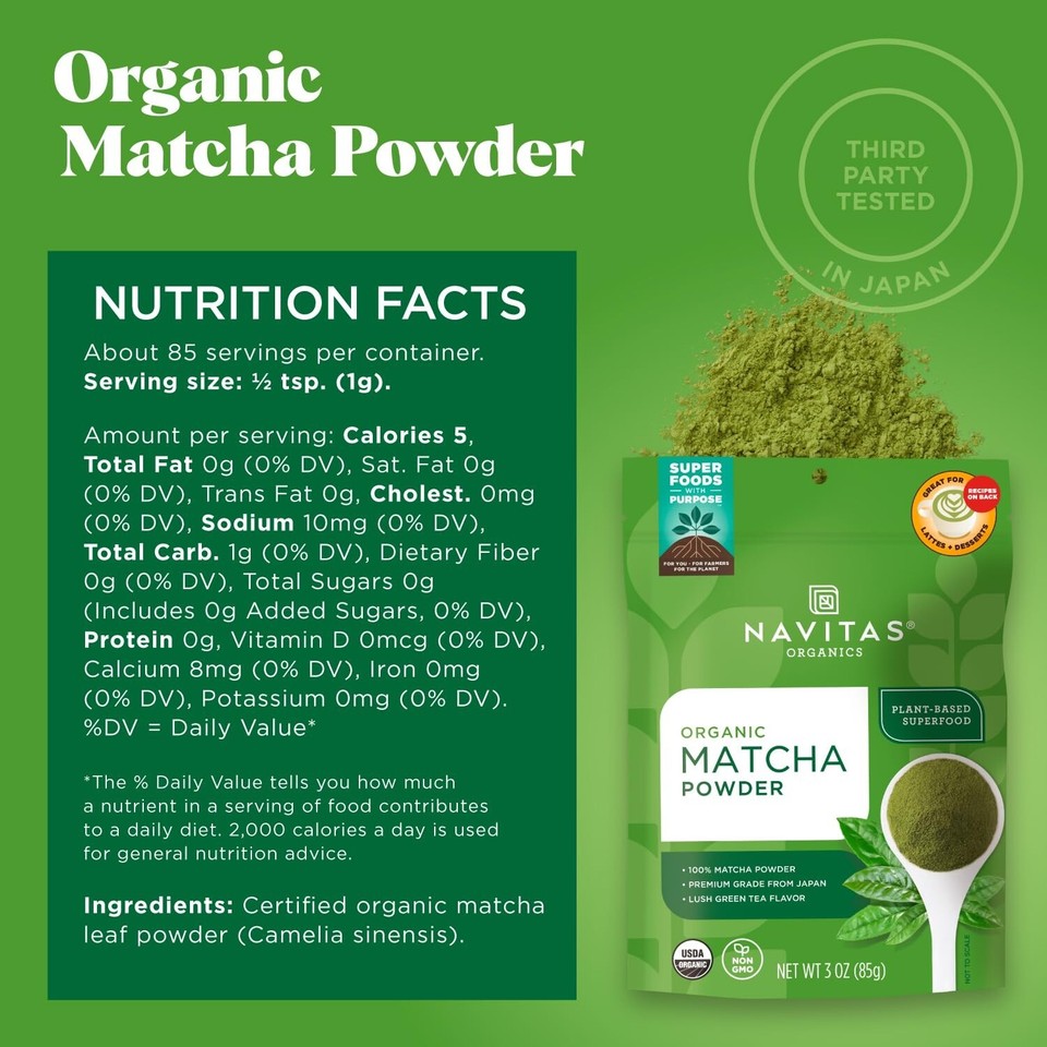 Navitas Organics Matcha Powder, 3 oz. Bag, 85 Servings — Premium