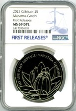2021 5PD GREAT BRITAIN MAHATMA GANDHI COIN NGC MS69 DPL FIRST RELEASES BLUE 