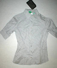 New NWT Womens 4 Ferre Logo Blouse Top Button Down IT 40 Italy Light Gray SS 
