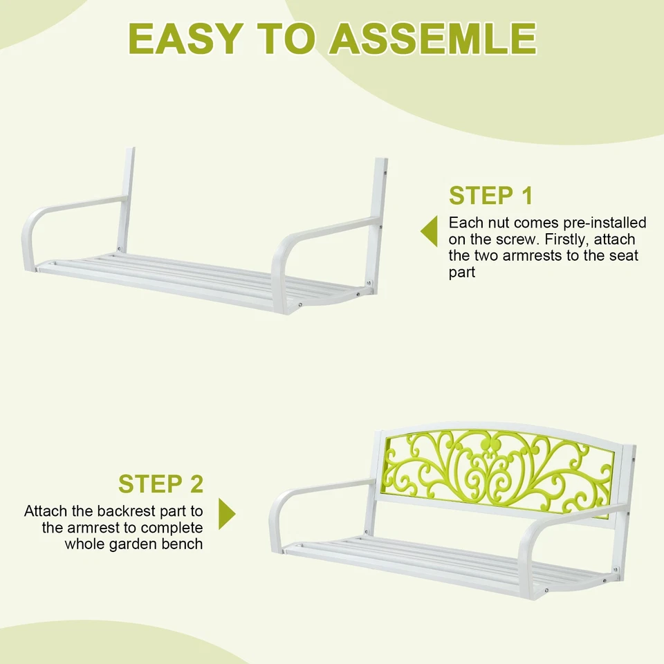 Banco de Jardín Metal Banco de Patio Exterior Porche Parque Banco Hierro Fundido Acero Resistente Foto 4 de 4