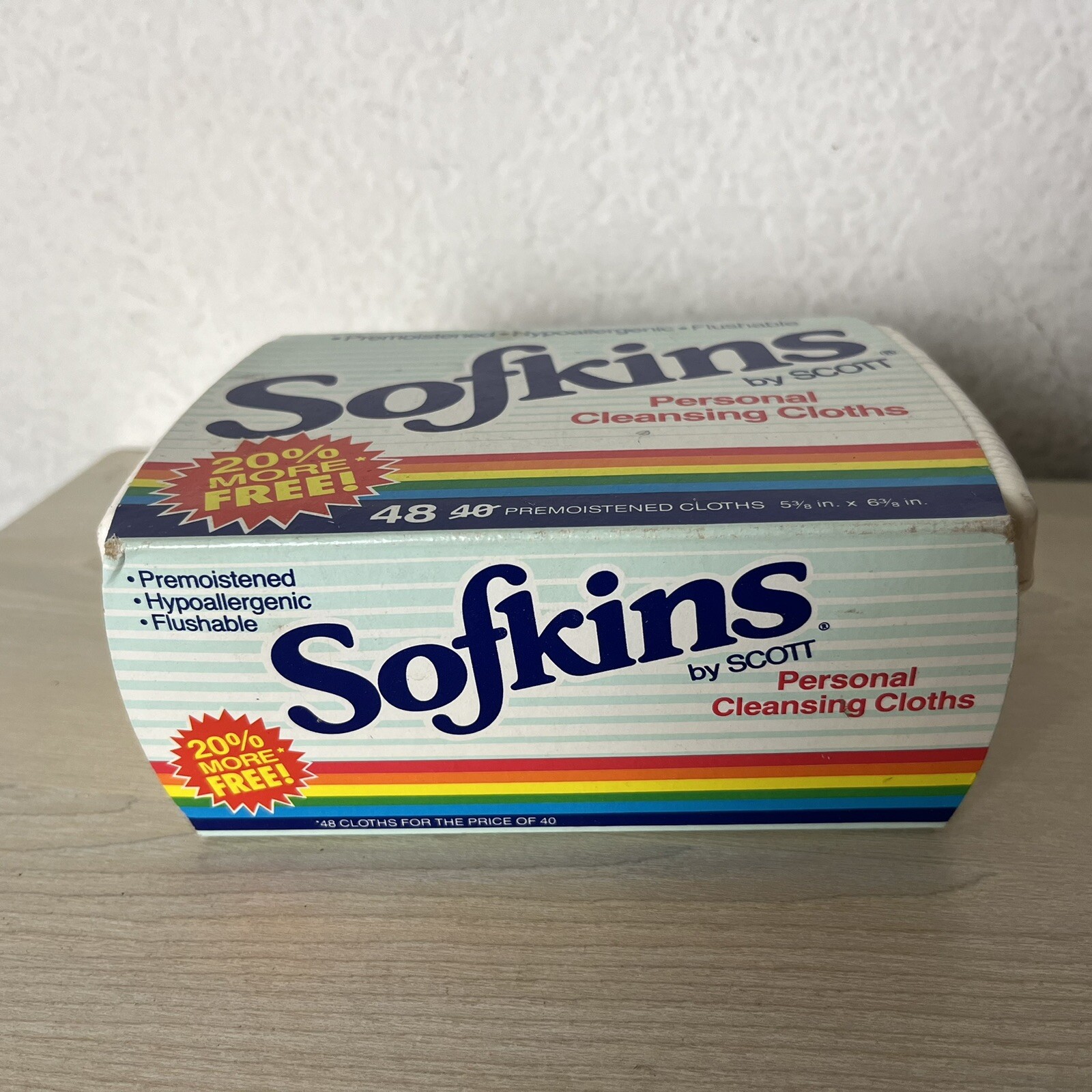 Vintage Personal Wipes Plastic Box Scott Paper Co Sofkins Toliet Flushable NOS