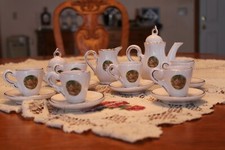 Tea Set Child's Courting Couple Porcelain Teapot Creamer Sugar  6 Cups  Saucer