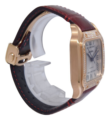 Cartier Santos Medium 18k Rose Gold Diamond Ladies Automatic Watch