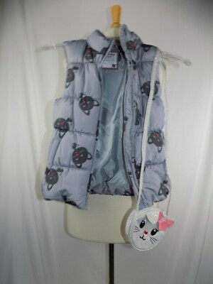 Dopo  Dopo Girls Gray Cat Vest with Purse and Beanie sz 7-8 Years