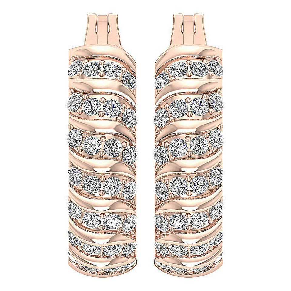 Hoop Earrings I1 G 0.80 Ct Natural Diamond 14K White Yellow Rose Gold Pave Set - Image 3 of 4