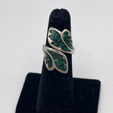 Vintage Mexico Taxco 925 Sterling Ring with inlaid Malachite