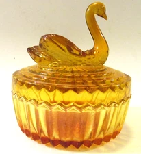 Vintage 1950s Jeanette Amber Glass Candy Dish with Swan Lid