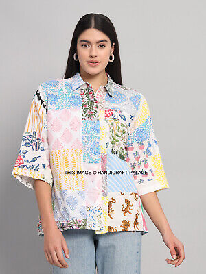 Women's Indian Patchwork Cotton Oversized Shirt - Vibrant Women's Indian Patchwork Cotton Oversized Shirt - Vibrant