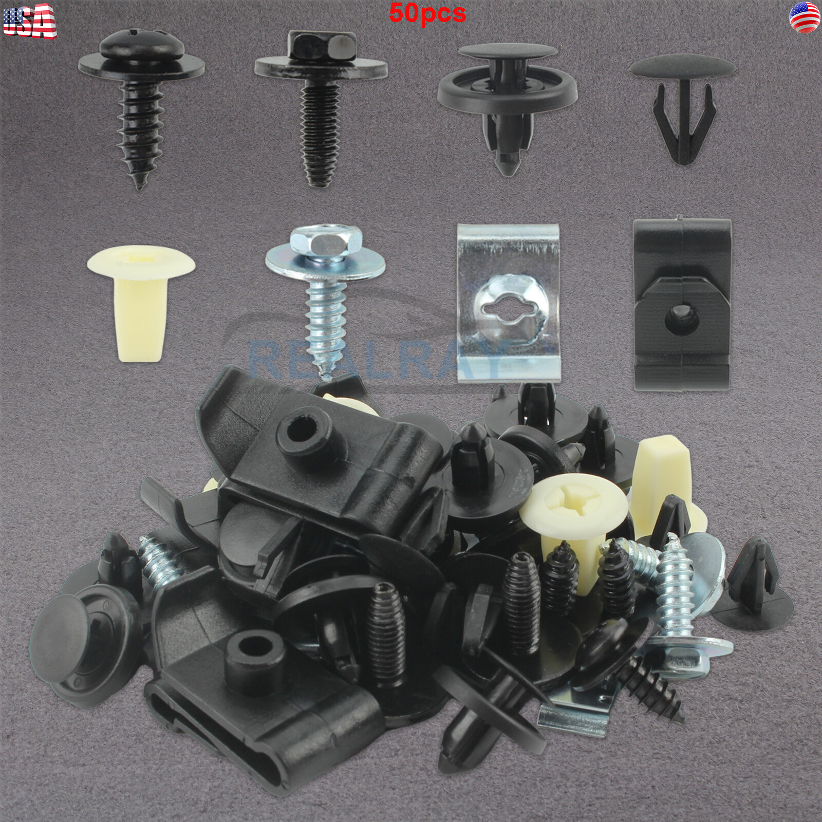 50-Piece Splash Shield & Fender Screw Clip Rivet Fastener Kit For Toyota - Multicolor, Metal/Plastic, 5-Year Warranty