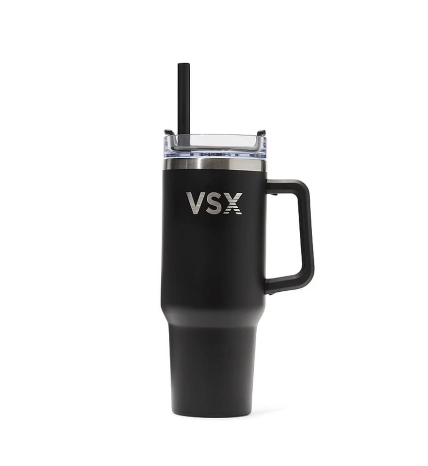 Victoria's Secret VSX 不锈钢 Quencher 40 盎司不倒翁带吸管黑色 全新 — 第 2/4 张图片