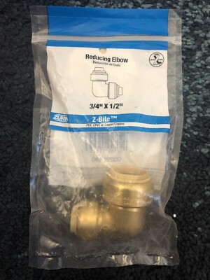 Zurn QQZBE43G Z-Bite Reducing Elbow, 3/4'' Push Connection X 1/2'' Brass