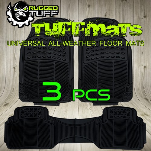 3 Pcs Rugged TUFF Black Rubber Floor Mats New Heavy Duty Universal Trim to Fit eBay