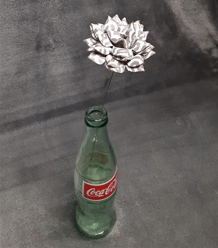 Handmade Paper Flower on stem (Gray Pattern No.3) for Wedding, St. Valentine's - Picture 12 of 18