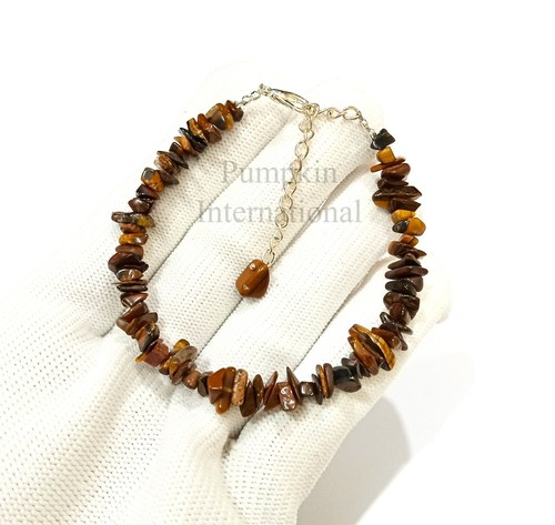 Tiger's Eye Uncut Beads Bracelet With Silver Plated Chain - Picture 1 of 6