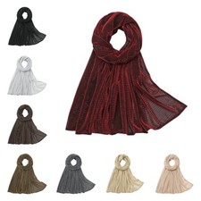 Women Shiny Striped Thin Scarf Shawl Wrap Long Wide Breathable Headscarf Scarves