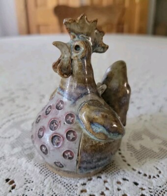 Vintage North Carolina LoveJoy  Stoneware Pottery Rooster Wearing Apron