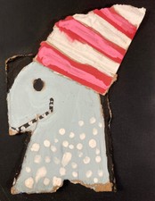 Dinosaur Wearing Hat Painting Original Outsider Art Folk Animal Artwork