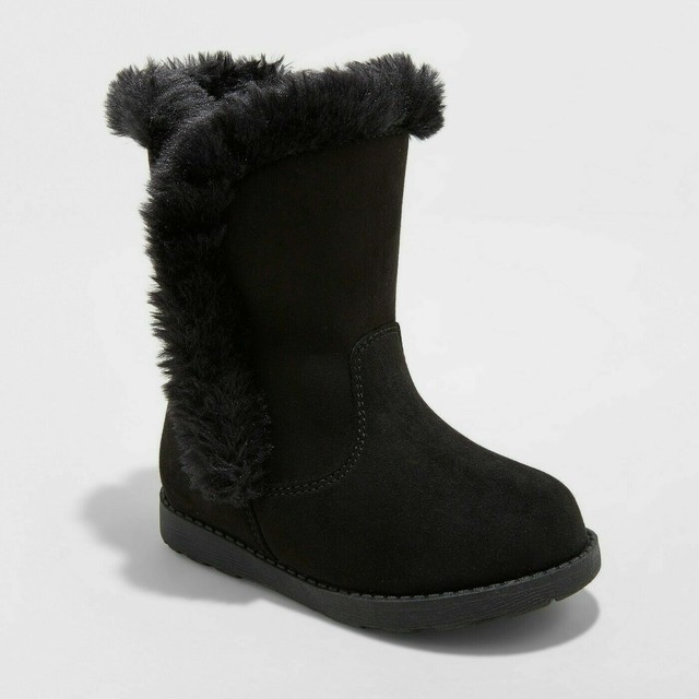 Cat & Jack Boots Katrina Fleece Toddler Girls Size 4 Black Faux Fur