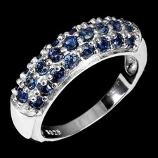 925 Anello Argento Sterling Zaffiro Blu Rotondo Taglio Diamante 2mm Gemma Gioie