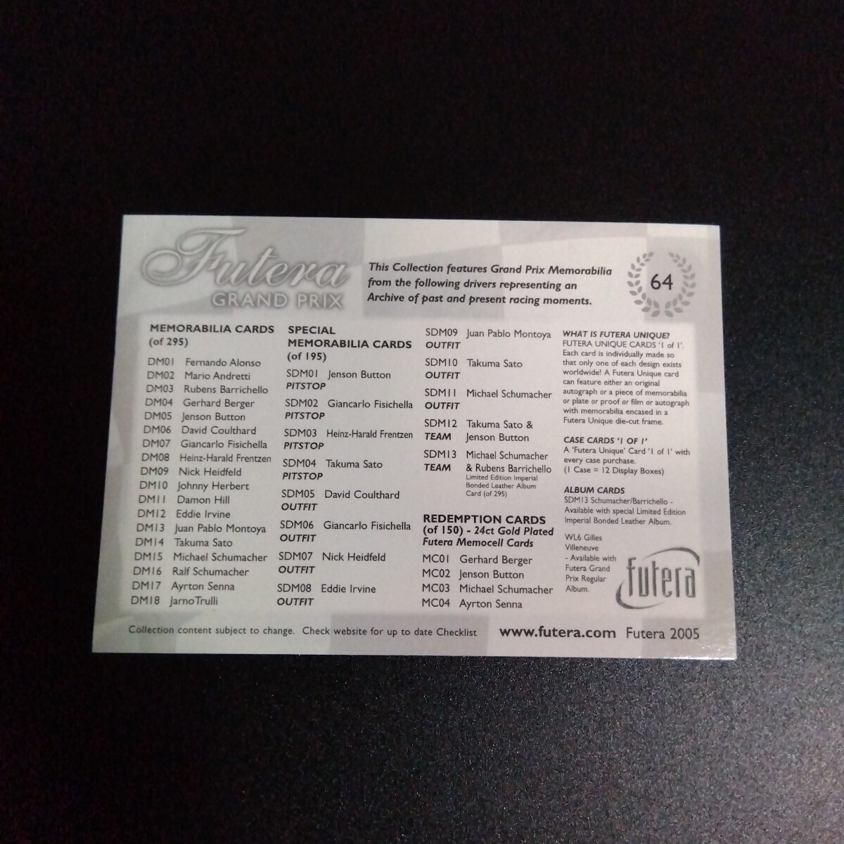 2005 Futera Grand Prix Checklist F1 Card 64 1j | eBay 2005 Futera Grand Prix Checklist F1 Card 64 1j | eBay