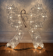 Christmas Lighted White Clear BIG BOW 20 Lights Ornament Tree Topper Decoration
