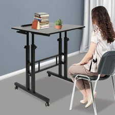 Rolling Laptop Desk Adjustable Height Computer Table Stand-up Desk Office Home