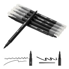 Dual Brush Markers, Black Fine and Brush Tip Pen for Coloring, 6 Pcs