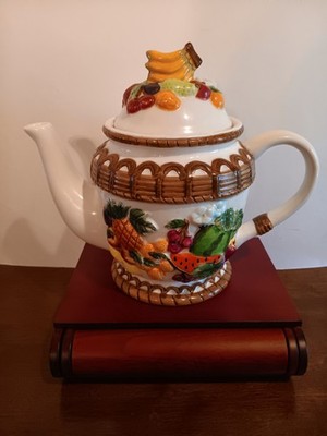 Vintage KK Ceramics Fruit 3D Tea Pot Multicolor Made In Japan Cottage Core