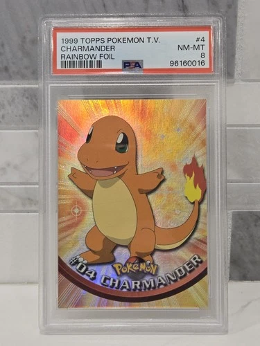 1999 TOPPS POKEMON TV RAINBOW FOIL #4 CHARMANDER PSA 8