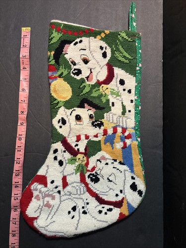 Disney 101 Dalmatians Needlepoint Crosstitch Christmas Stocking Vintage  18 Wool