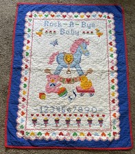  Vintage Baby Crib Blanket Quilt Rocking Horse Rainbow Hearts