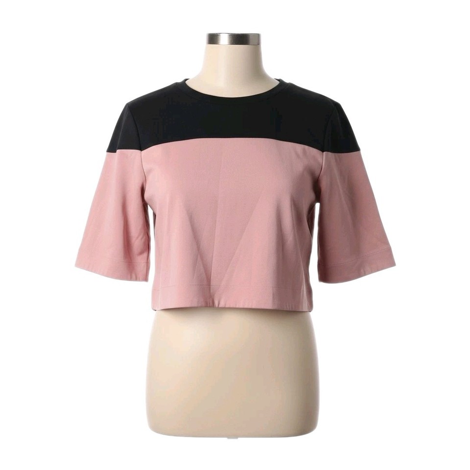 ​Nike Sportswear Crop Top Pink Black Colorblock Sleeve Logo Tee Size S VGC 2017