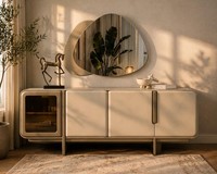 Beige Stilvolle Anrichte LuxuriöSes Wohnzimmer Holz Sideboard MöBel