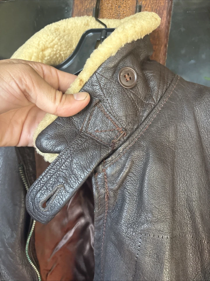 WW2 Era Leather USN Flight Jacket 1940s Navy Military Aviator Bomber Navy WWII - Image 4 of 4