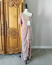Size 6 MAC DUGGAL 93662 SEQUINED FLUTTER SLEEVE ONE SHOULDER DRAPED mauve GOWN