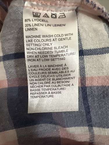 EUC Saks Fifth Avenue Sleevless Shirt Dress Cotton Linen Pink Blue Plaid Sz S - Picture 5 of 5