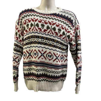Vtg GAP Ivory Fair Isle Pullover 100% Cotton Mens Small Sweater Y2K Normalcore