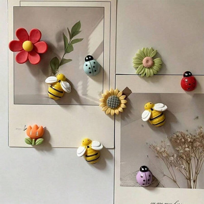 10pcs Mini Fridge Magnets Flower Bee Shaped Cute Decorative Refrigerator Magnets