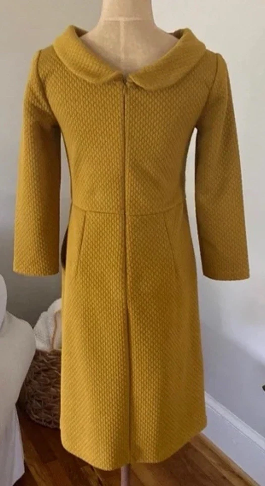 Vestido Vaina Boden Estella Jacquard 6 Largo Amarillo Mostaza Para Mujer Cuello Embudo Foto 3 de 4
