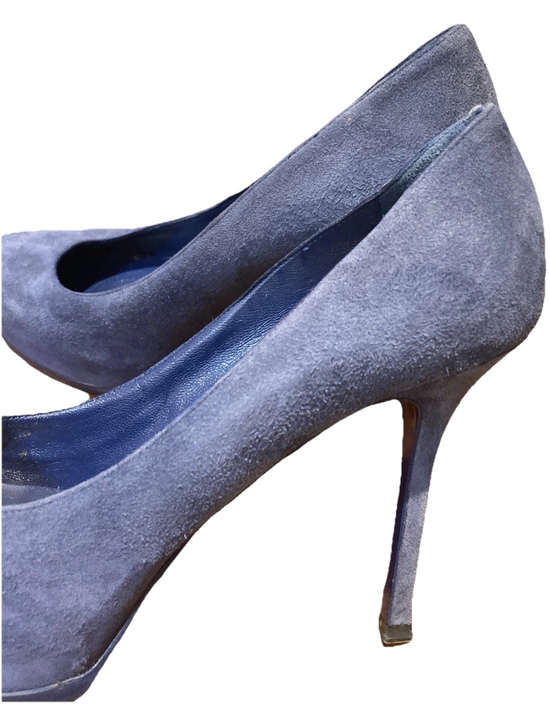 SAINT LAURENT Coppia di tacchi YSL tributo platform blu scamosciati punta tonda taglia 39