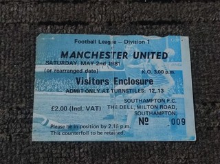 Southampton vs Manchester United Ticket 1981 Division One
