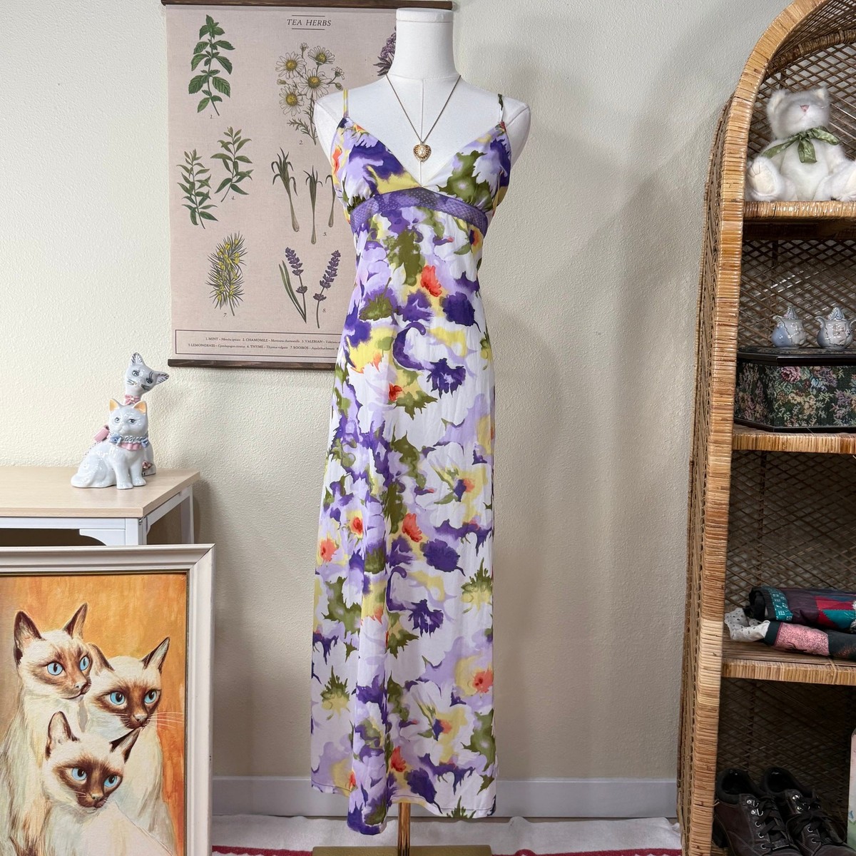 Floral Babydoll Maxi Slip Dress Fairy Garden Party Romantic Forest Cottage  S | eBay
