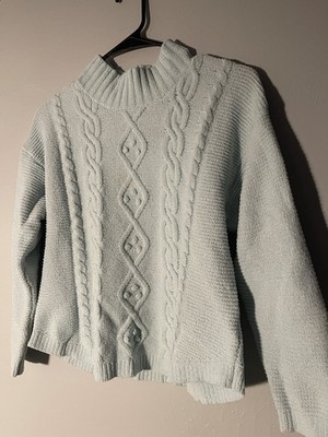  Cat And Jack Girls Light Blue Chunky Knit Sweater Size L 10/12