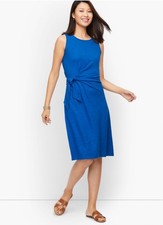 Talbots Tie Side Dusty Blue Slub Knit Pullover Cotton Dress Sz XL