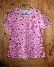 SB SCRUBS Brand Scrub Top Pockets Size: SMALL LADYBUGS BEES FLOWERS PINK
